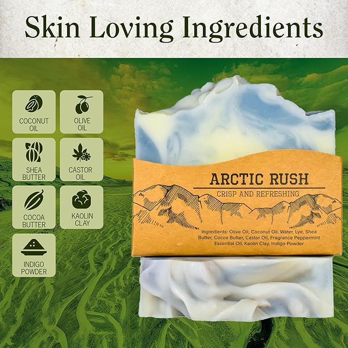 Compass Soap Arctic Rush | Natural Bar Soap for Men & Women | Body & Face Soap Bar for Women and Men | Minimalist & Gentle Lather | Natural Bath Soap, Paraben & Phthalate Free | 5 oz, Pack of 2