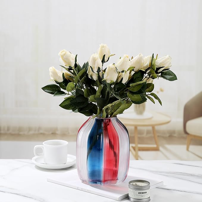 4th of July Decorations Christmas Glass Vase for Flowers Red White and Blue Modern Vase Bouquet 8.0" Patriotic Deco Fourth of July Decorations for Home Centerpieces,Holiday Party,Office