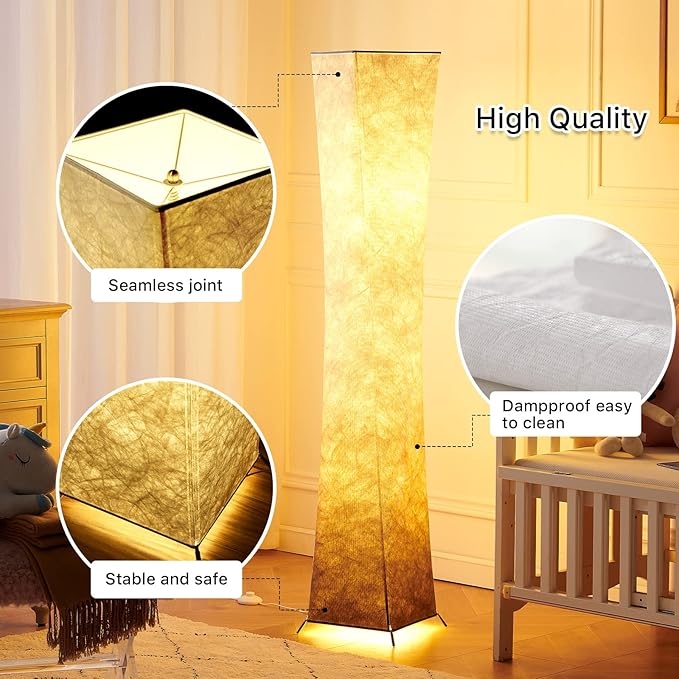 chiphy Lamp with Fabric Lampshade, Dimmable 61"(L) Tall Standing Lamp, 3 Levels Adjustable Brightness LED Bulbs, Column Floor Light, Brown Gradient Fabric Lampshade, Home Decor for Living Room