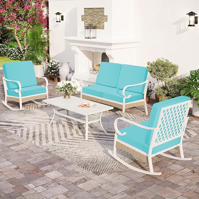 Outdoor Deep Seat Cushion Set of 2, 24 x 24 Inch Waterproof and Fade Resistant Patio Furniture Cushion Backrest with Ties for Patio Garden Yard and Balcony (Teal-2Pcs, 24x24Inch)