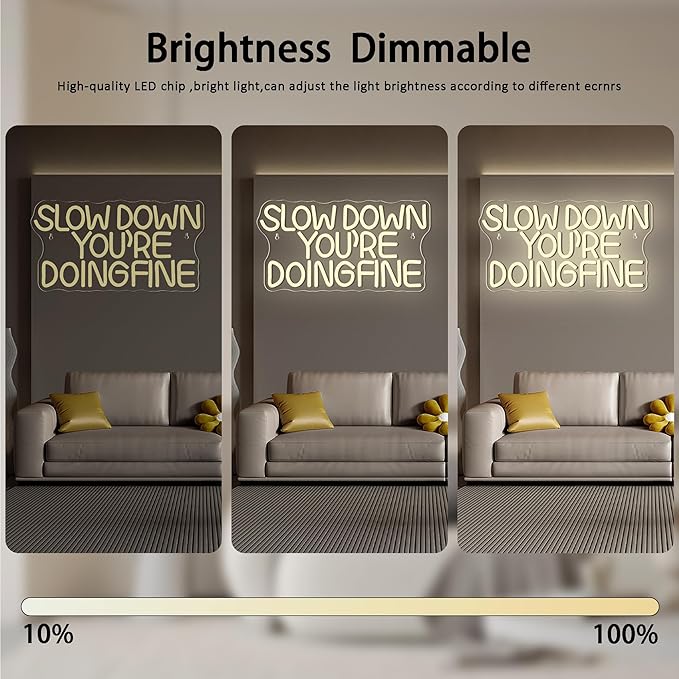 Slow Down You are Doing Fine Neon Signs for Wall Decor,Dimmable Positive Inspirational Neon Light, Uplifting Quote Wall Art Daily Reminder Trendy Wall Art for Man Cave Classroom Party Gifts(15.7 * 8.2in)