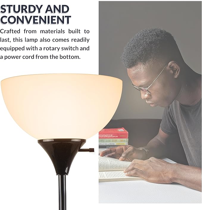Newhouse Lighting NHFL-CH-BK Charles 71-inch Modern Standing, Torchiere Floor Lamp for Bedrooms, Living Room | Durable Floor Lamp For Home, Office, Reading (Black)