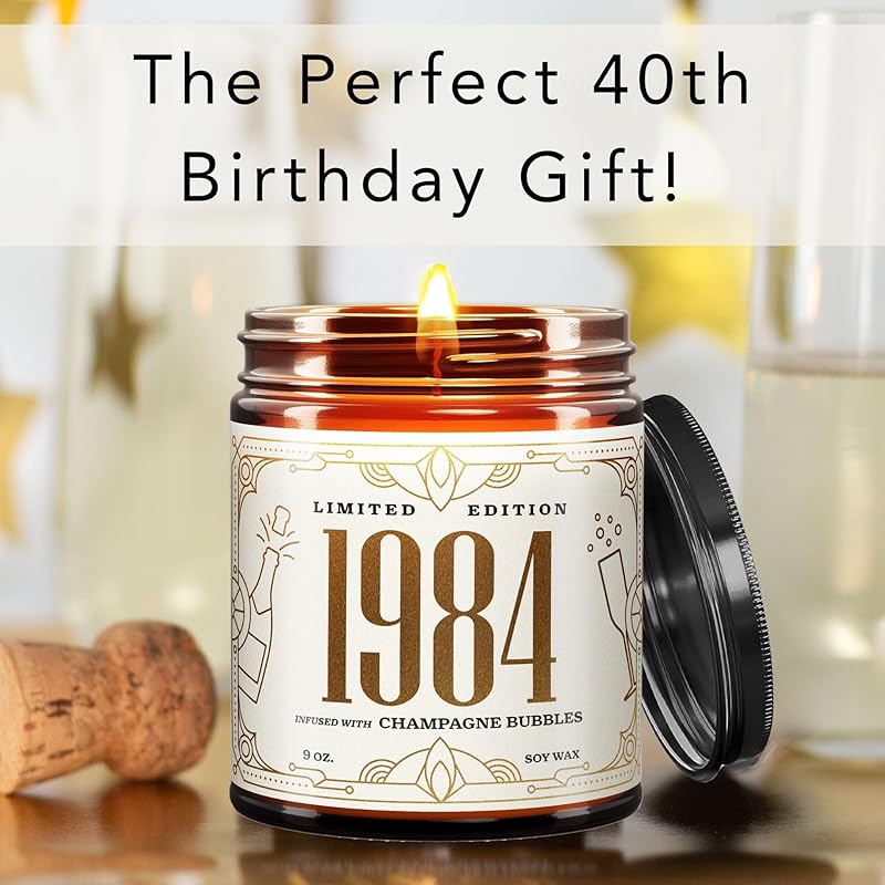 Wax & Wit 40th Birthday Gifts for Women, Birthday Candles - Scented with Champagne Bubbles - 40 Year Old Gift Ideas – 9oz, Soy Wax, 50 Hour Burn, Premium Candle