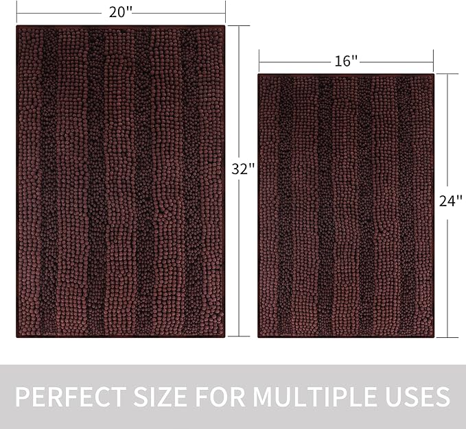 Bath Mat for Bathroom Ultra-Soft Machine Washable Rugs for Shower Room with Non-Slip Backing Shaggy Absorbent Luxury Chenille Bath Rug Perfect for Tub Sink Bedroom Door (20"x32", Coffee)