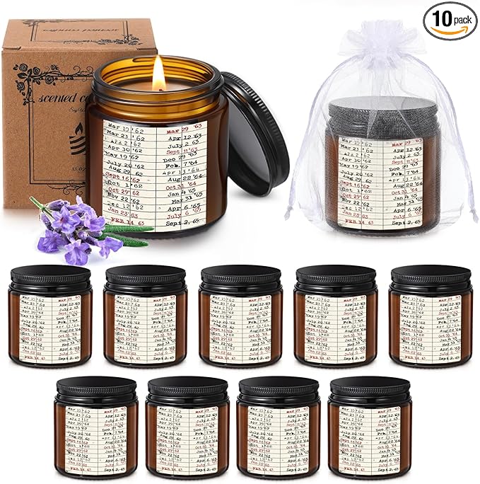10 Set Book Lovers Gifts Library Due Date Scented Candles Natural Soy Wax Jar Candle with Organza Bag Reading Week Ideas Gifts for Readers Bookish Librarian Book Club Decor