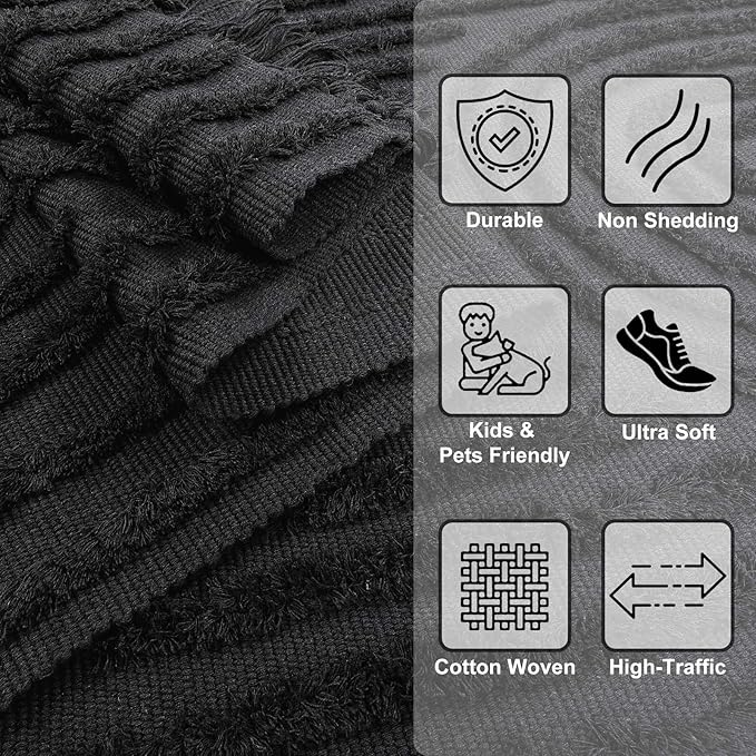 LEEVAN Washable Kitchen Runner Rug 2'X5', Hand-Woven Bathroom Runner Rug with Tassels, Dark Grey Entryway Runner Rug, Tufted Rainbow Bedroom Rug Runner, Farmhouse Hallway Rug for Laundry/Living Room