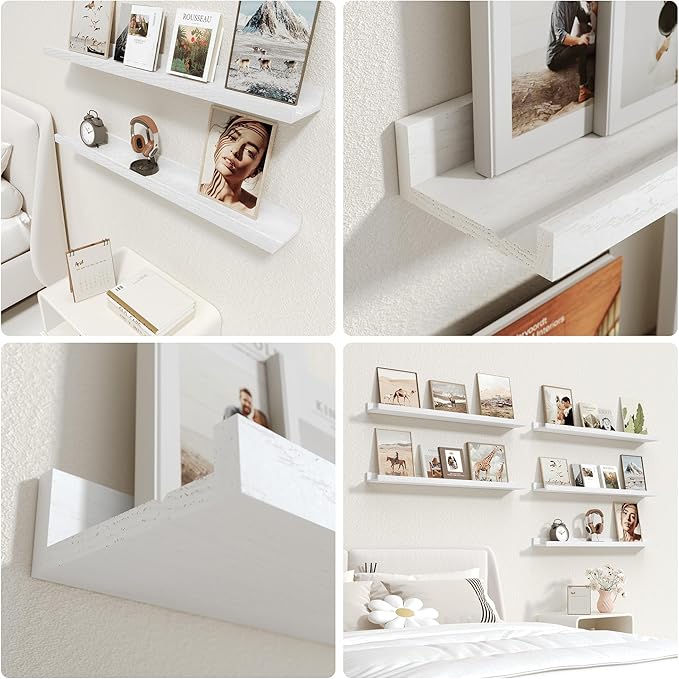 36 Inches Long Floating Shelves Wall Mounted, Picture Ledge Shelf for Wall Decor Living Room Bathroom Kitchen,2 Set Rustic White Wall Shelf for Bedroom, Nursery Book Shelf with Lip