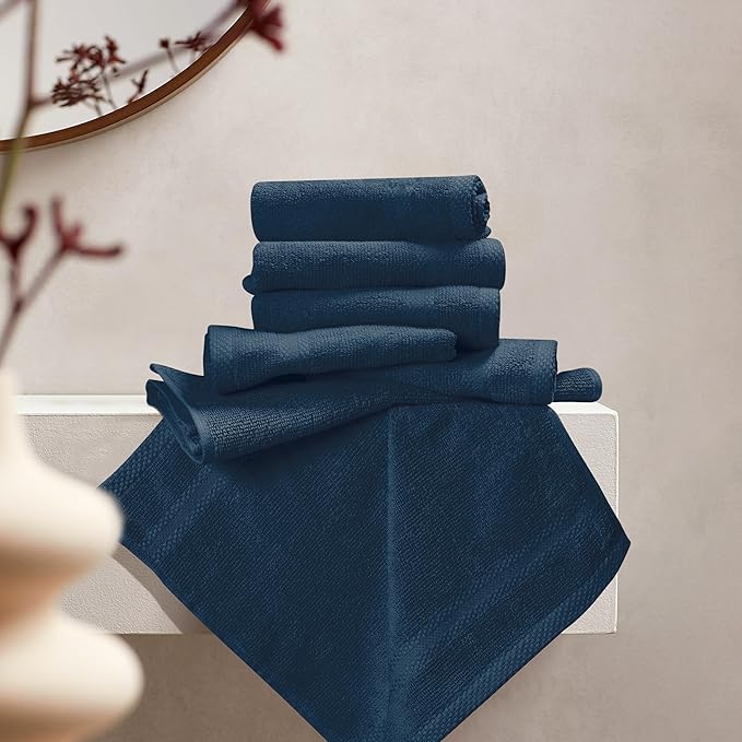 GLAMBURG Ultra Soft 12-Piece Washcloths Set 13x13-100% Ringspun Cotton - Durable & Highly Absorbent Face Towels - Ideal for use in Bathroom, Kitchen, Gym, Spa & General Cleaning - Mineral Blue