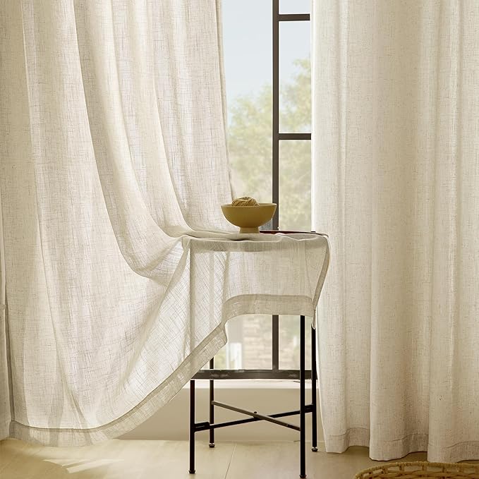 Faux Linen Beige Curtains 90 inches Long for Living Room Rustic Farmhouse Linen Drapes Semi Sheer Burlap Textured Canvas Cloth Curtain Panels Set of 2 Kahki Tan Colored