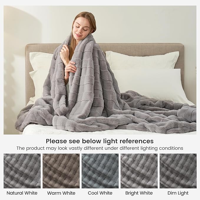Cozy Bliss Fluffy Queen Size Throw Blankets for Bed,Lightweight Cozy Soft Grey Faux Fur Throw Blankets for Sofa Bedroom Living Room,90x90 Inches