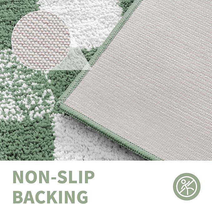 CozeCube Checkered Bath mats for Bathroom Non Slip, Plush Shaggy Bath Rugs for Bathroom Washable, Buffalo Plaid Bath mat, Sage Green, 36" x 24"