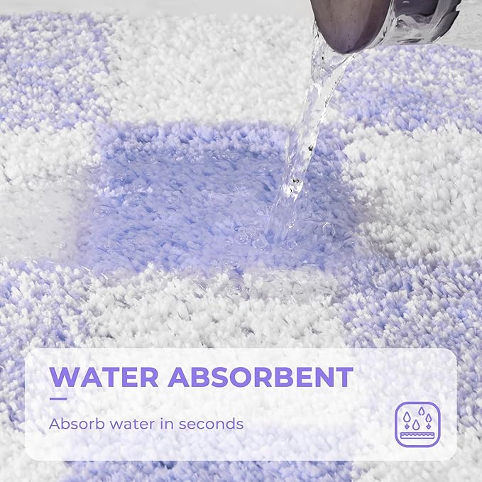 GRANNY SAYS Checkered Purple Bathroom Rugs, 36" x 24", Non-Slip Bath Mats for Bathroom, Plush Shag Absorbent Microfiber Ultra Soft Bath Mat, Cute Washable Rug for Tub, Shower, Bedroom