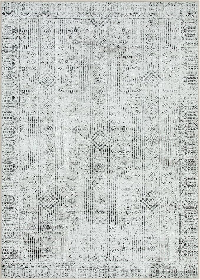 Lahome Mid Century Modern Rug for Office 5x7, Washable Grey Rugs for Living Room, Soft Neutral Dorm Room Rug for Bedroom Aesthetic, Rubber Backed Non-Slip Carpet for Dining Room
