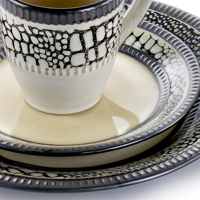 Elama Desert Sand 16 Piece Stoneware Dinnerware Set, Brown
