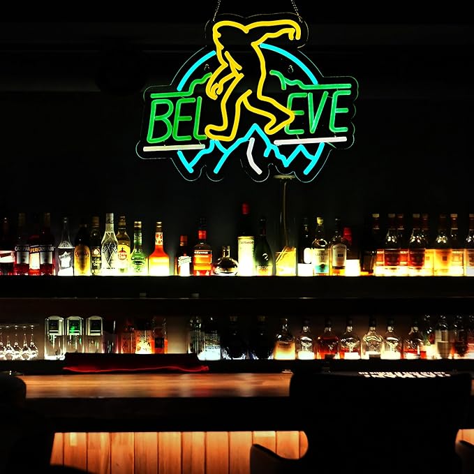 Sasquatch Believe Neon Sign for Wall Decor, Bigfoot Neon Signs LED Lights for Kids Room Decor Bar Game Room Man Cave Gift, USB Powered