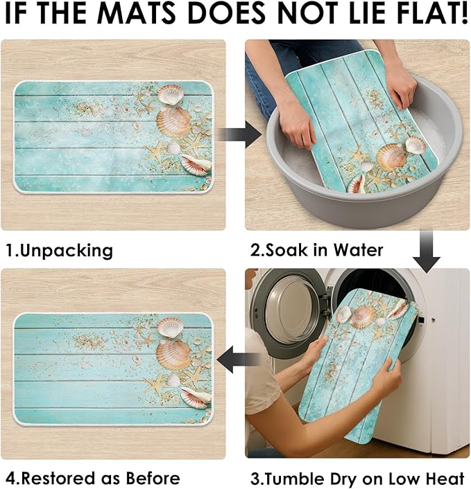 Britimes Bath Mat for Bathroom, Beach Shell Sea Collection Vintage Boho Washable Cover Floor Rug Carpets Floor Mat Bathroom Decorations 16x24 Inches for Kitchen Bedroom
