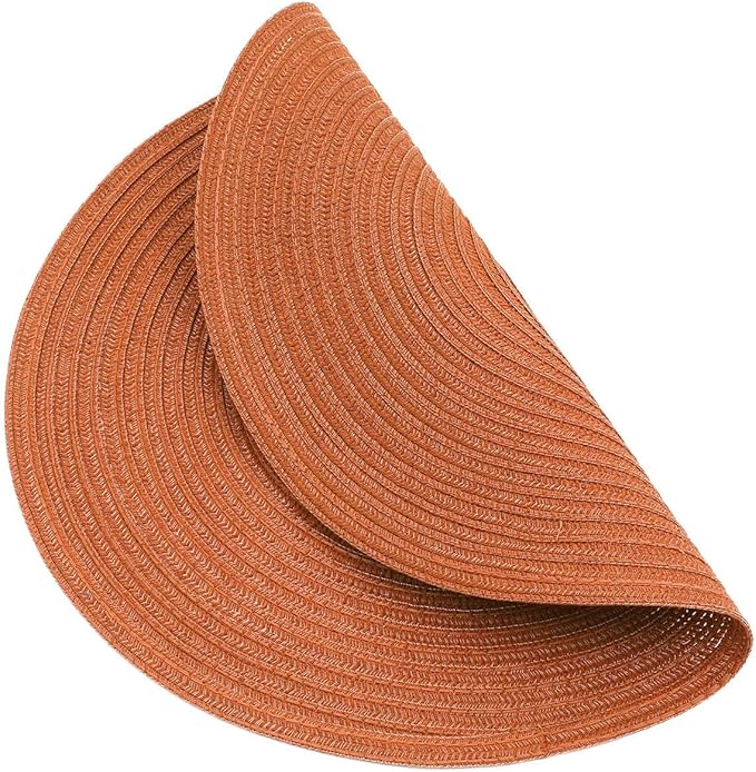 SHACOS Round Placemats Set of 4 for Dining Table 15 inch Round Braided Fall Placemats Washable Kitchen Table Mats Home Decor, Dark Orange