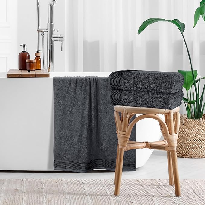 Belizzi Home Ultra Soft 4 Pack Oversized Bath Towel Set 27x54 inches, 100% Cotton Bath Towels, Highly Absorbant Compact Quickdry & Lightweight Towel, Ideal for Gym Travel Camp Pool - Charcoal Grey