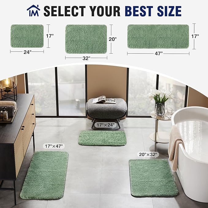 TECHMILLY Super Soft Shaggy Bathroom Rugs, Absorbent Thick Non Slip Microfiber Bath Rugs, Quick Dry Machine Washable Bath Mat for Bathroom Floor, Bathtub and Shower 20"x32"