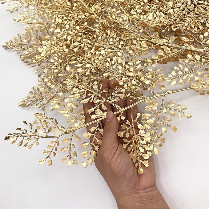 Artificial Golden Plants Fake Gold Star Ginkgo Leaves - Tall 30 Inch 2 Pack, Faux Bushes Simulation Small Apricot Leaf for Christmas Decor Indoor Outdoor Party Wedding DIY Table Centerpiece Decoration