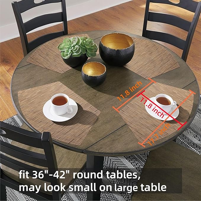SHACOS Round Table Placemats Set of 4 Wedge Shape Woven Vinyl Place Mats Heat Resistant Wipe Clean Round Table Mats Home Table Decor (4, Tan)