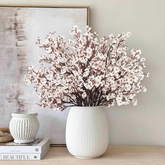 Babys Breath Artificial Flowers, 8 Bundles White Real Touch Fake Flowers Silk Flowers Bulk for Vase Home Office Wedding Spring Indoor Outdoor Centerpiece Table Party Decorations
