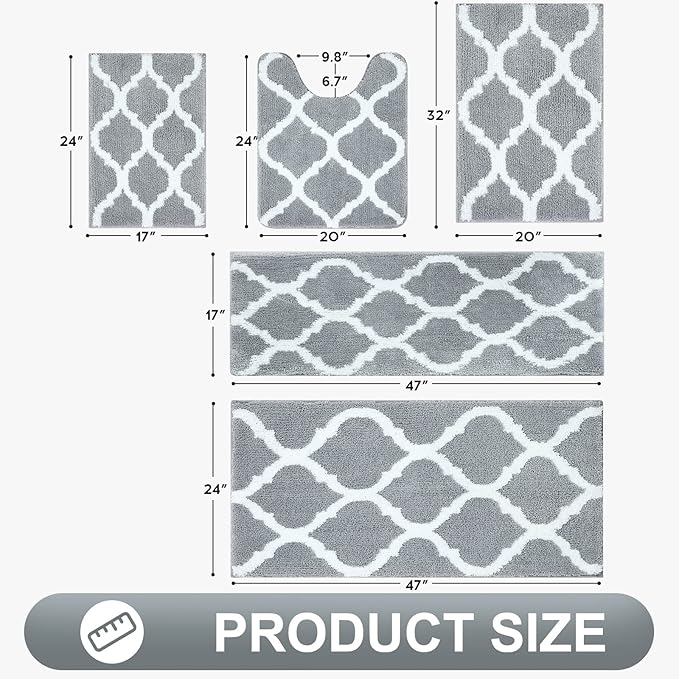 OLANLY Bathroom Rugs 59x20, Soft and Absorbent Microfiber Bath Rugs, Non-Slip Shaggy Shower Carpet, Machine Wash Dry, Bath Mats for Bathroom Floor, Tub and Shower, Grey