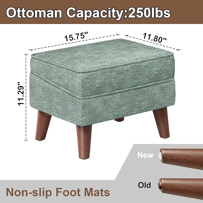 Small Footstool Ottoman, Footstool with Adjustable Lid, 11" Ottoman Foot Rest with Storage for Living Room, Bedroom, Couch, Enterway, Green