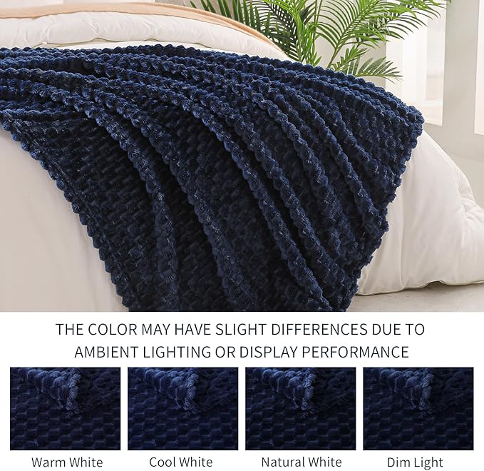 Exclusivo Mezcla Extra Large Soft Fleece Throw Blanket, 50x70 Inches Stylish Jacquard Throw Blanket for Couch, Fuzzy Cozy Lightweight for All Season, Navy Blue