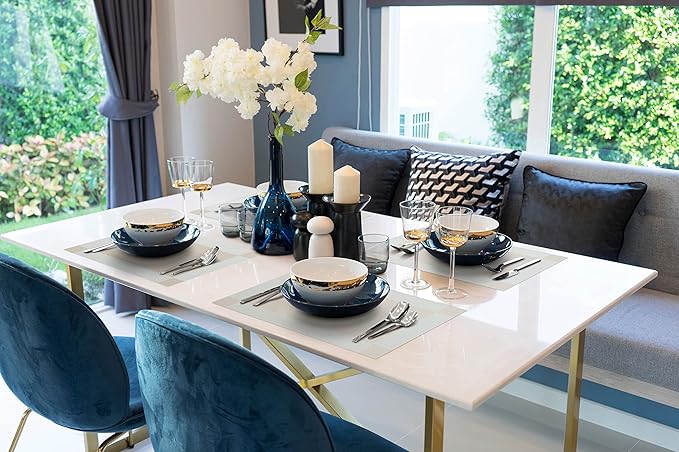 More Décor Dining Table Placemats, Washable Heat-Resistant PVC Vinyl Table Mats for Dining Room and Kitchen, Anti-Slip Set of 4 or 6 (Ivory, 8)
