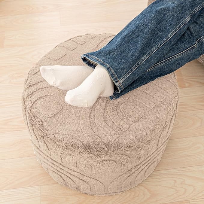 Asuprui Round Ottoman Pouf Ottoman Foot Stool Seat Faux Fur Bean Bag Foot Rest Floor Chair Leg Rest for Living Room, Bedroom or Wedding Gifts 20x20x14 Inches (Natural Linen)