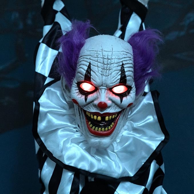 HollyHOME Halloween Animated Hanging Clown with Glowing Eyes Creepy Sound and Shaking Body Halloween Decorations Outdoor Scary Haunted House Outdoor Prop Decor 60'' Black