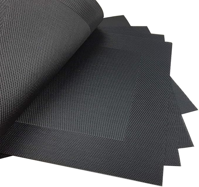 Gugrida Vinyl Black Placemats Heat Resistant Dining Table Mats Non-Slip Washable Place Mats Set of 6 (Black)