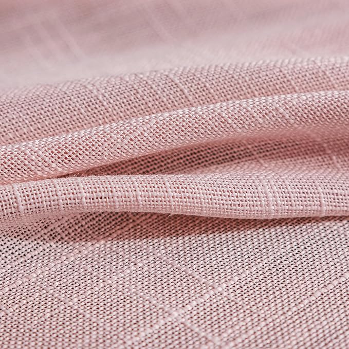 FMFUNCTEX Pink Sliding Door Curtains 84" Living Room Linen Semi Sheer Curtains 100" Width Extra Wide Room Divider Bedroom Drapes Linen Textured Semi Sheer Window Panels Blush Pink Rod Pocket 1 Panel