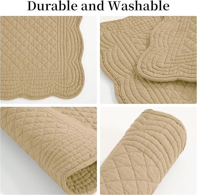 HOMBYS Quilted Placemats Set of 6 Washable-13x18 inches Rectangular Placemats for Kitchen Table-100% Cotton Fabric Rectangular Table Mats, (Dark Brown)