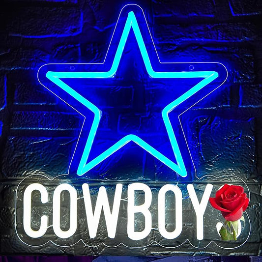 Cowboy Neon Sign for Wall Decor Football Neon Light for Man Cave Birthday Gifts for Men With Football Team Sign for Bar Dorm Party Game Room Decoration Size 12.2 * 12.8In(ZYLD055)