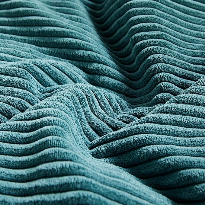Fancy Homi 2 Packs Teal Long Lumbar Decorative Throw Pillow Covers 12x24 Inch for Couch Bed Sofa, Rustic Farmhouse Boho Home Decor, Soft Striped Corduroy Rectangle Accent Cushion Case 30x60 cm