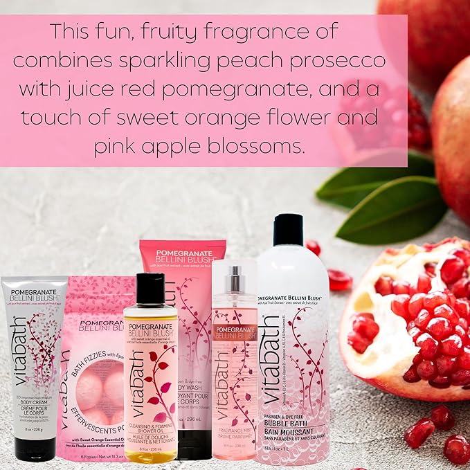 Vitabath Pomegranate Bellini Blush Bath Fizzies with Epsom Salt Relax Nourish Unwind Body & Mind Calming Aromatherapy for Muscle Soreness & Reviving Skin Nourishment - 6 Count
