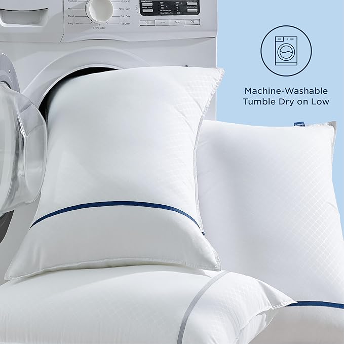 Bedsure Hotel Pillows - Luxury Bed Pillows for Sleeping with Decoration Strip Breathable Cover Soft & Supportive Pillows for Side, Back or Stomach Sleepers (2, Light Khaki, Queen)