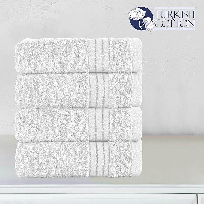 Elegant Comfort Premium Turkish Cotton 4 Pack Hand Towel Set - 16 x 28 inch, Luxurious Hotel Spa Quality 100% Turkish Cotton 4PC Hand Towel Set - Highly Absorbent - Soft Bathroom Towels, White/Gray