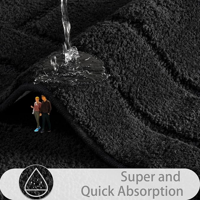 HOMORE Black Bathroom Rug 24x60 Inch Soft Absorbent Bathroom Runner Rug, Washable Bath Runners Rugs Non Slip Long Bath Rug for Shower Tub