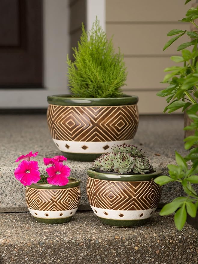 Gifts & Decor Ceramic Jade Garden Planters Flower Plant Pot Set, 3-Piece