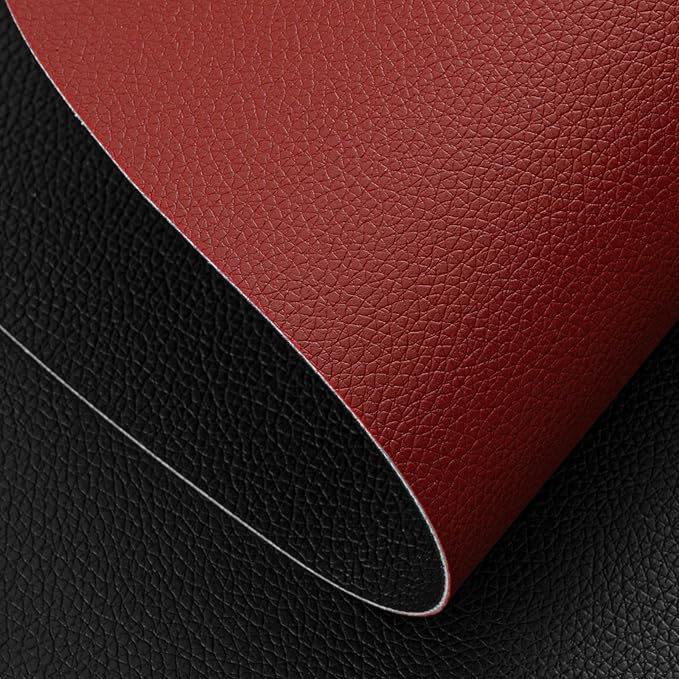 Myir JUN Placemats, Dual-Sided Placemats Waterproof Faux Leather Placemats Set of 6 Place Mats and Coasters Non-Slip Washable Table Mats for Dining Table (Red Black, Set of 6)