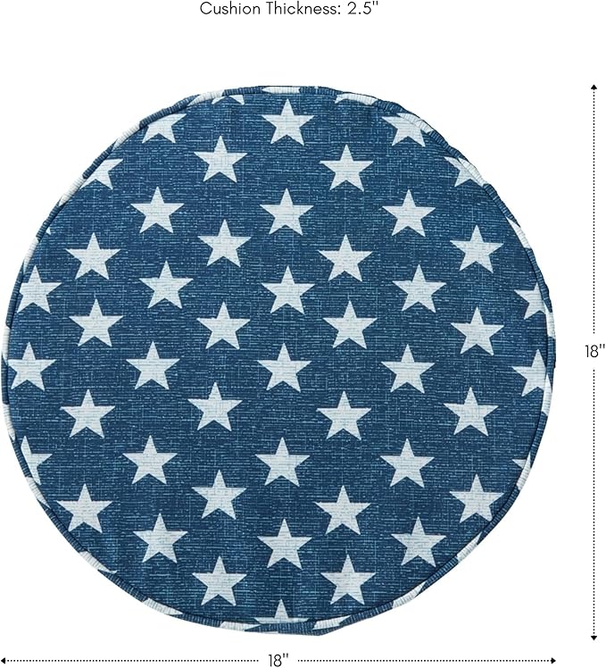 Greendale Home Fashions Outdoor 18-inch Round Reversible Seat Cushion, 2-Pack, Stars 2 Count