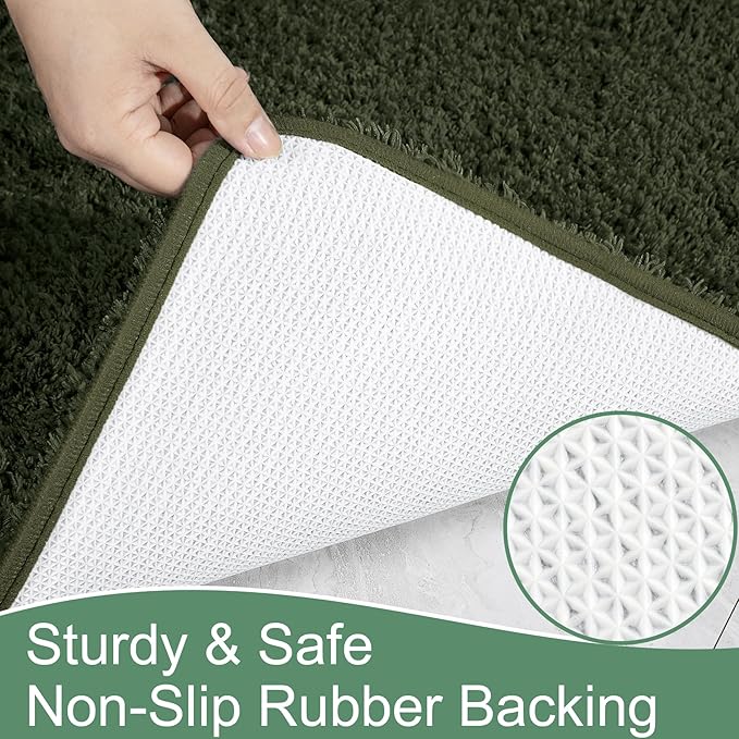 AROGAN Luxury Long Bathroom Runner Rug, 24x72 Inch Thick Soft and Absorbent Non Slip Bath Mat, Rubber Backing Quick Dry Rugs Carpets, Machine Washable Plush Mats for Shower Floor, Olive Green