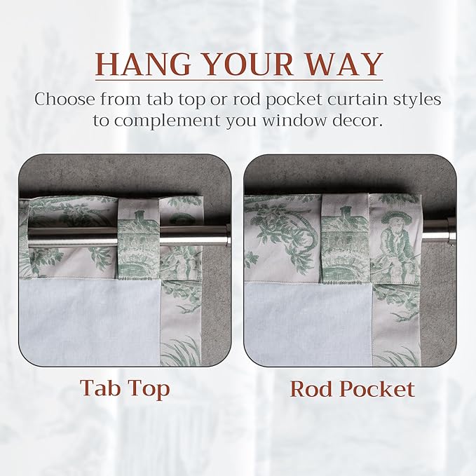 Maison d' Hermine Curtains for Living Room 100% Cotton 96 inch Length One Panel Light Filtering Toile Curtains for Bedroom Windows with Rod and Loop Pockets (The Miller Antique Green, 50" W x 96" L)