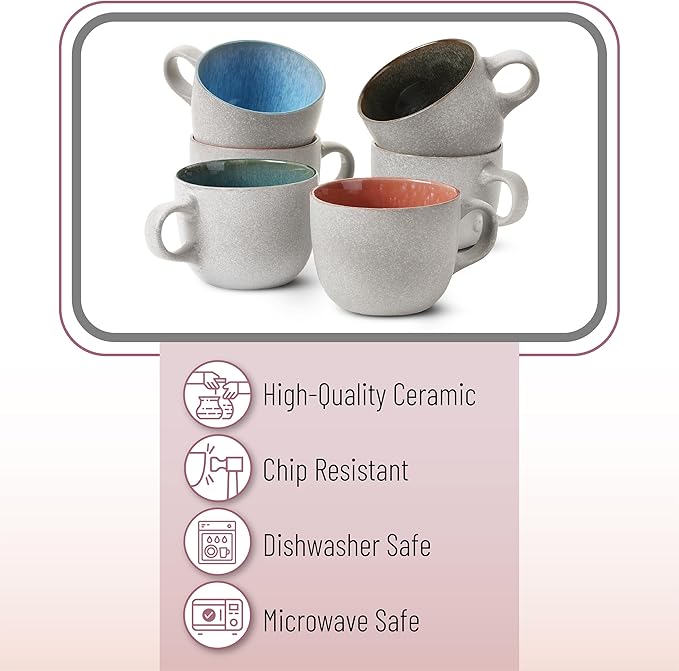 BTaT- Coffee Mugs Set of 6, 14 oz, Coffee Cups Ceramic, Ceramic Coffee Cups, Mug Sets, Ceramic Cups, Ceramic Coffee Mugs Set, Mugs Coffee Mugs, Christmas Gifts