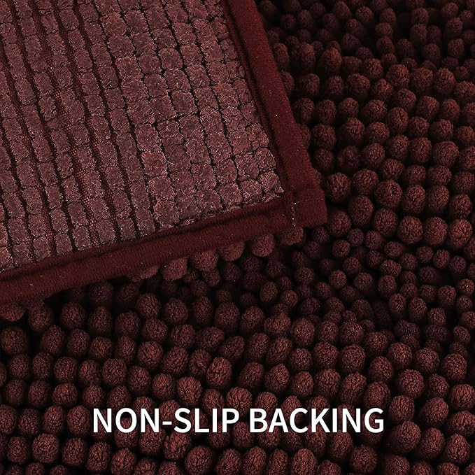 Bath Mat for Bathroom Ultra-Soft Machine Washable Rugs for Shower Room with Non-Slip Backing Shaggy Absorbent Luxury Chenille Bath Rug Perfect for Tub Sink Bedroom Door (20"x32", Coffee)