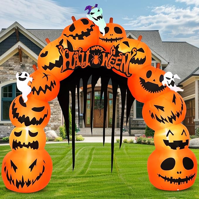 MGparty 10FT Halloween Inflatables Pumpkin Archway with LED Built-in Halloween Yard Decoration Blow Up Inflatable for Outdoor Indoor Garden Lawn (10Ft Pumpkin Archway)