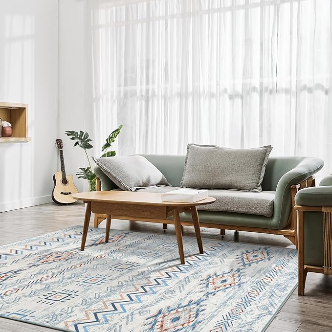 Area Rug Living Room Rugs Large Soft Boho Farmhouse Indoor Floor Rug (Blue, 8'x10')